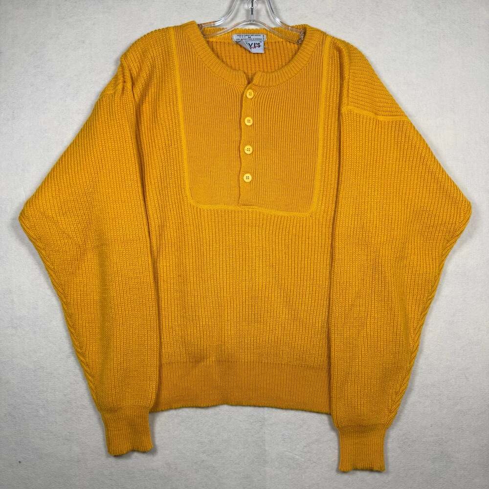 Vtg 80s Levi's Mens M Sport Mustard Yellow Acrylic Henley Knit Pullover Sweater
